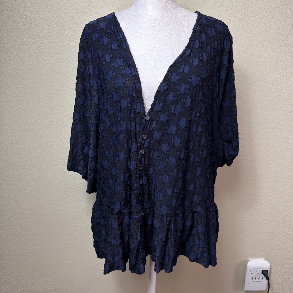 Lane Bryant Shirt 3X 22 24 Womens Textured Babydoll Peplum Cardigan Kimono Short